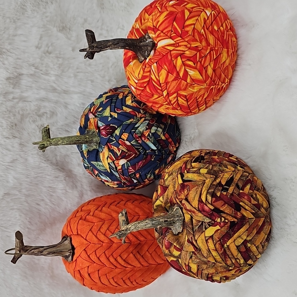 Set Of 4 Handmade Fabric Pumpkins